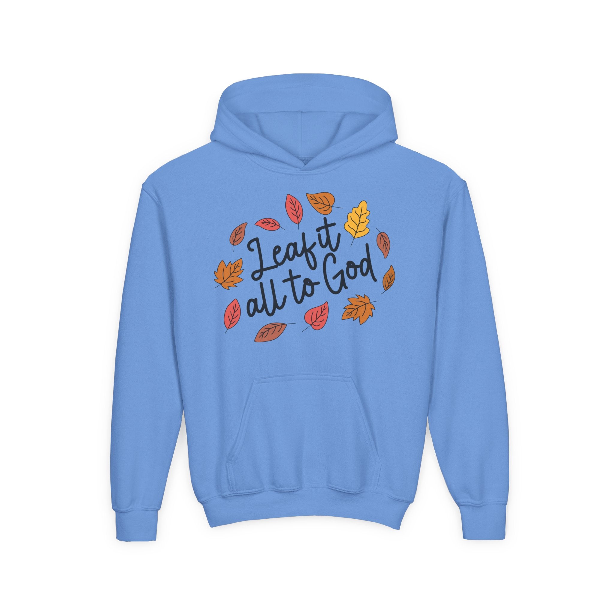Youth Hooded Sweatshirt - "Leaf it All to God" - Cozy Gift for Fall, Faith-Based Apparel for Kids, Perfect for Thanksgiving and Church