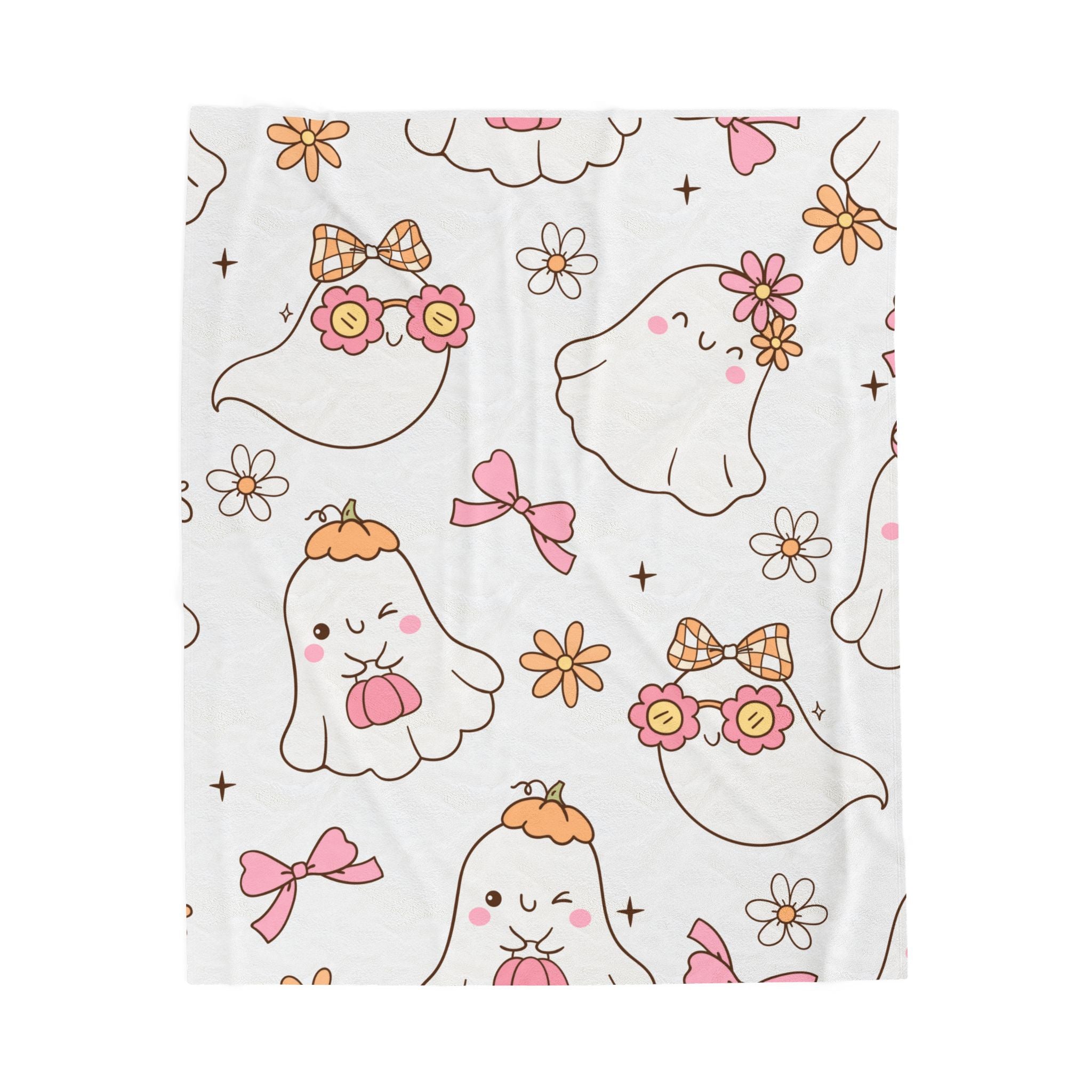 Cute Ghosts Velveteen Plush Blanket, Cozy Halloween Throw, Soft Blanket for Kids, Whimsical Gift, Seasonal Home Decor, Fun & Snuggly