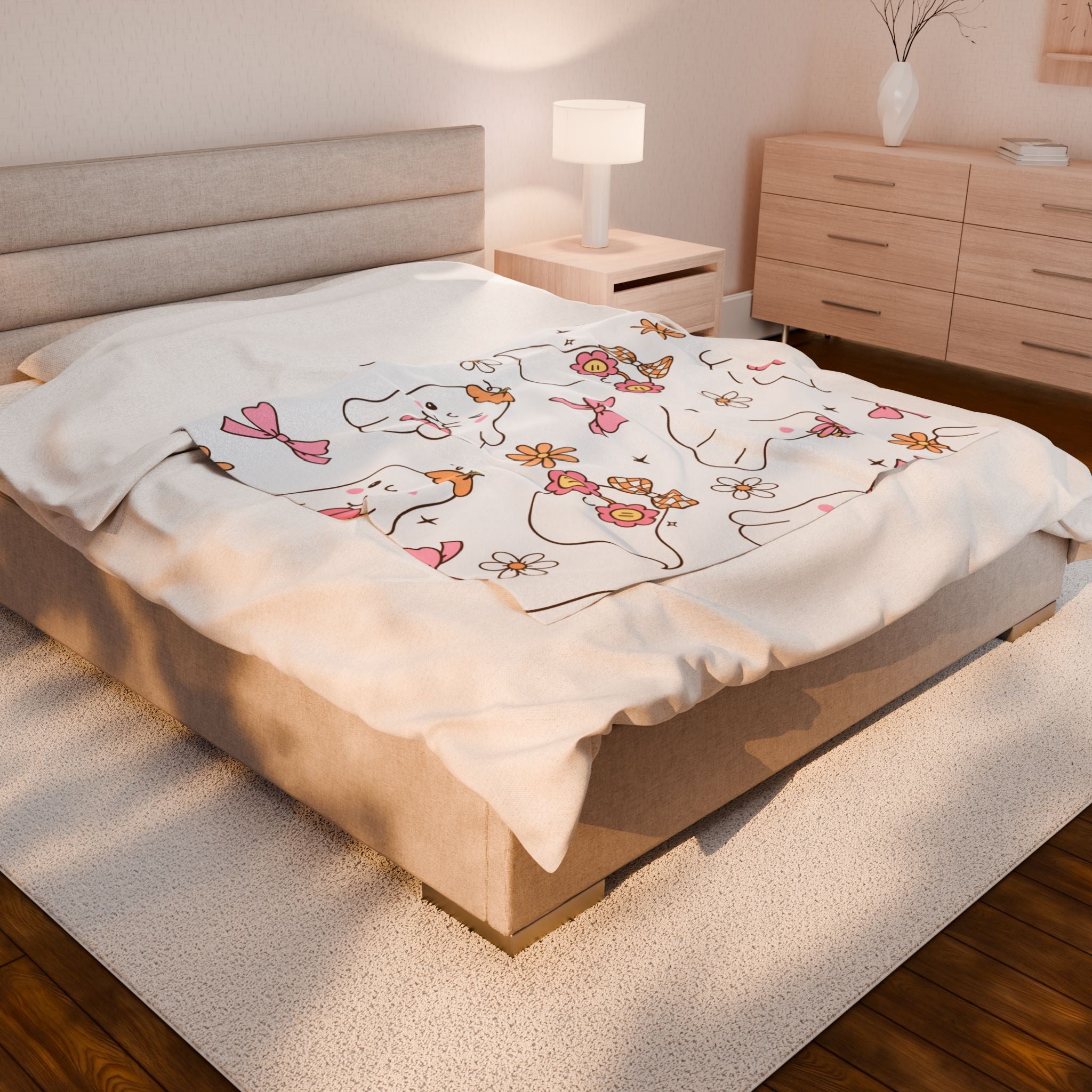 Cute Ghosts Velveteen Plush Blanket, Cozy Halloween Throw, Soft Blanket for Kids, Whimsical Gift, Seasonal Home Decor, Fun & Snuggly