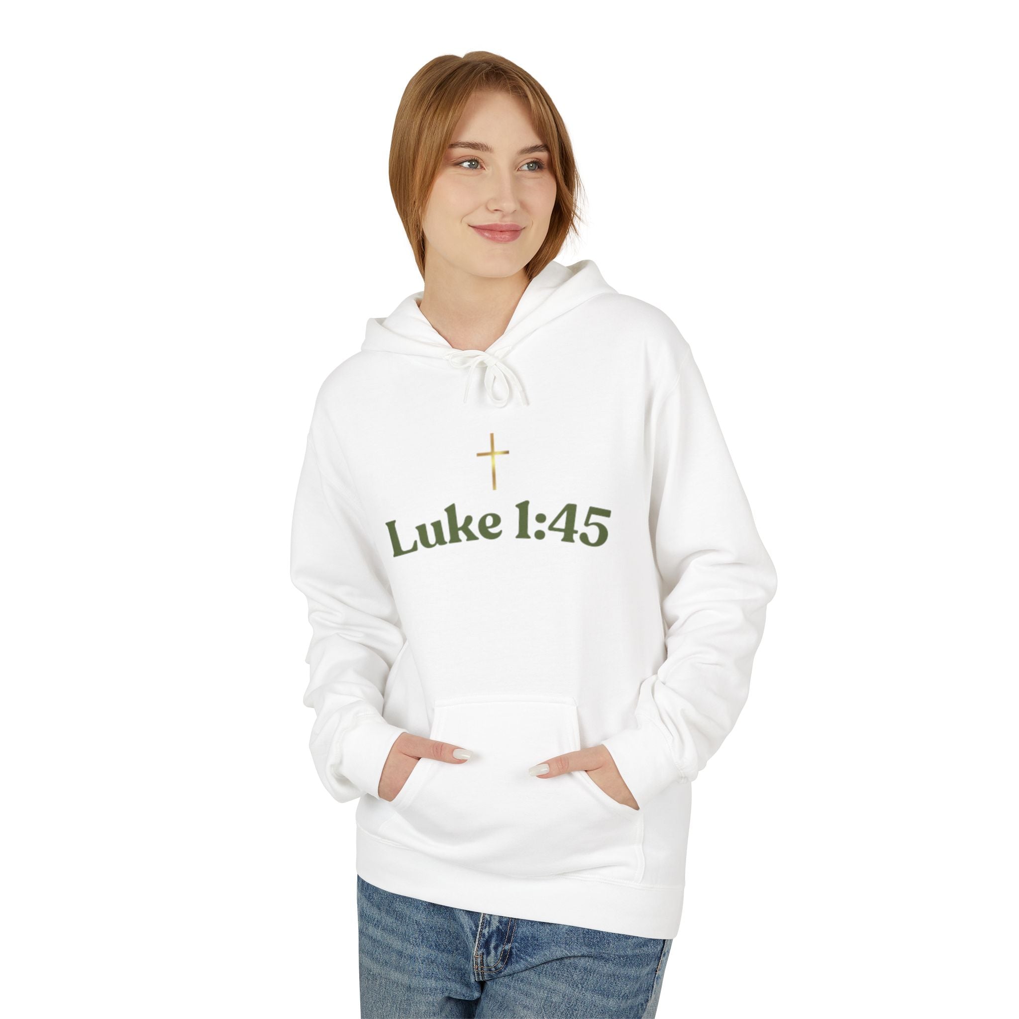 Luke 1:45 Hoodie – Faith-Inspired Unisex Fleece Sweatshirt
