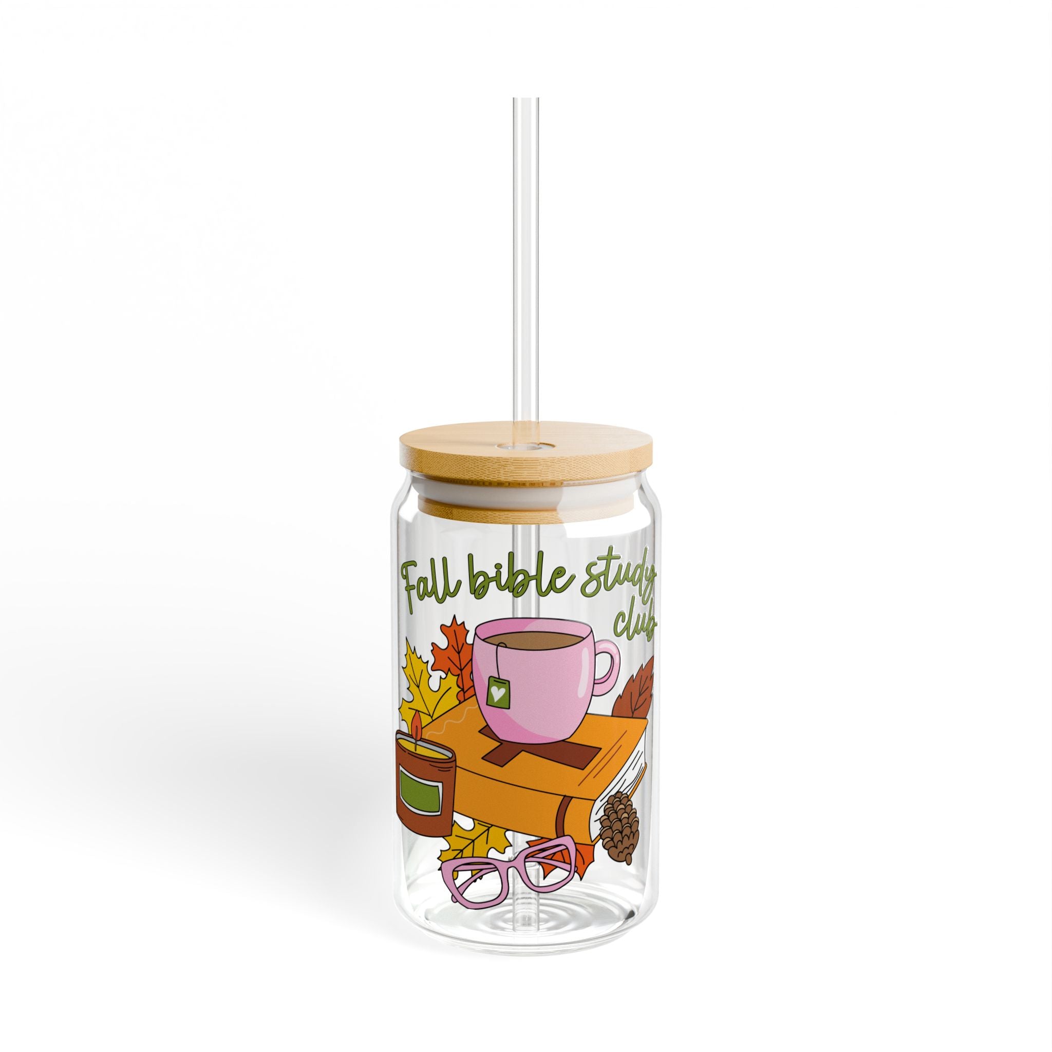 Fall-Themed Sipper Glass, 16oz | Perfect for Autumn Drinks, Bible Study, Gatherings, Cozy Home Decor, Seasonal Gifts
